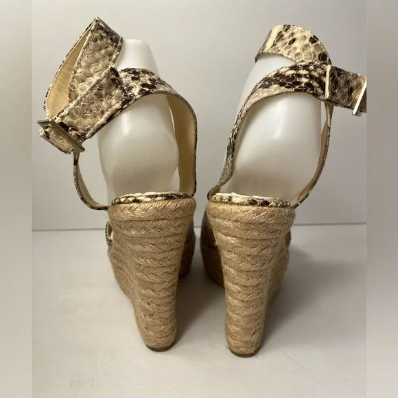 Jimmy Choo snake embossed wedge espadrille sandals ankle strap 37 - Picture 9 of 10